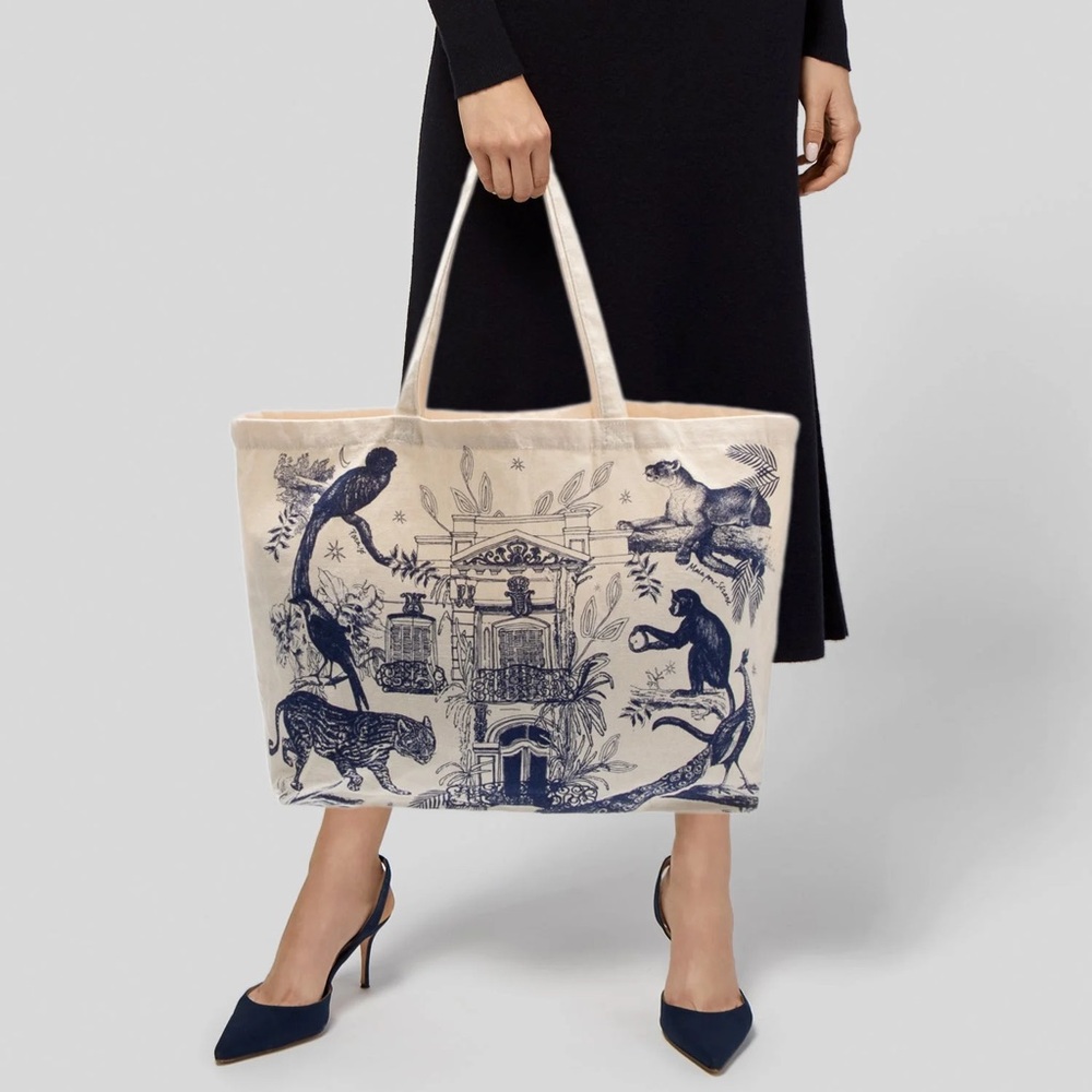 NWOT Sézane X Maia Bunge Paraiso Jungle Print Cotton Canvas Tote Bag